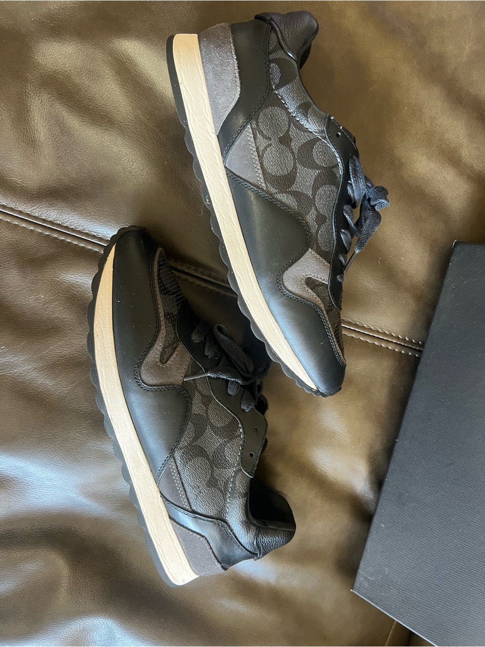 Coach Men's Black and Gray Signature Runner Sneakers - Picture 4 of 6